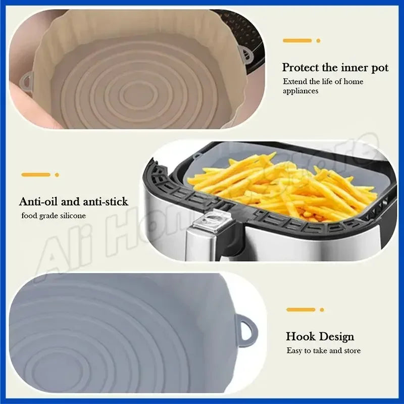 16.5cm Air Fryer Silicone Pot Air Fryer Basket Liner Non-Stick Oven Baking  Tray 